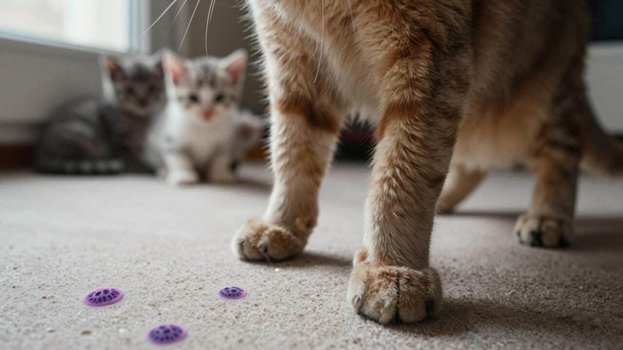 Camada de gatitos de colores distintos: naranja, negro y tricolor juntos