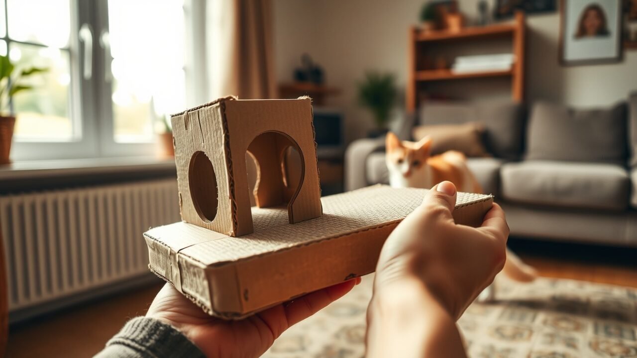 Un giocattolo economico e divertente per tutte le razze di gatti: Come fare un tiragraffi tiragraffi di cartone per gatti fai da te — Passo 3: Usando una spillatrice, unisci diverse strisce insieme...
