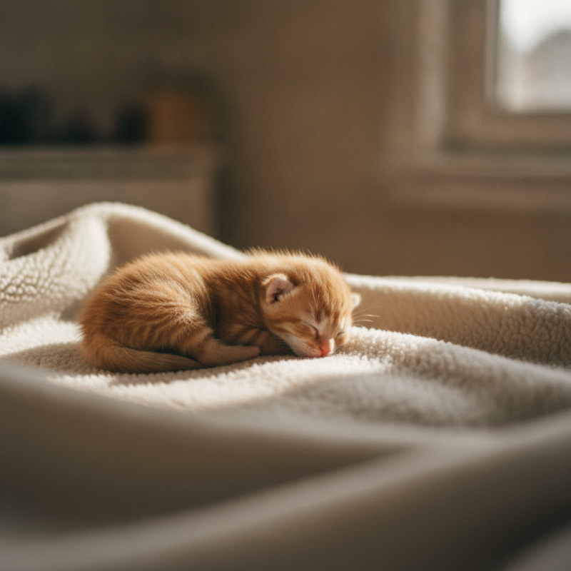 primera vacuna del gatito Gatito recién nacido acurrucado y dormido solo, protegido aún por los anticuerpos de su madre