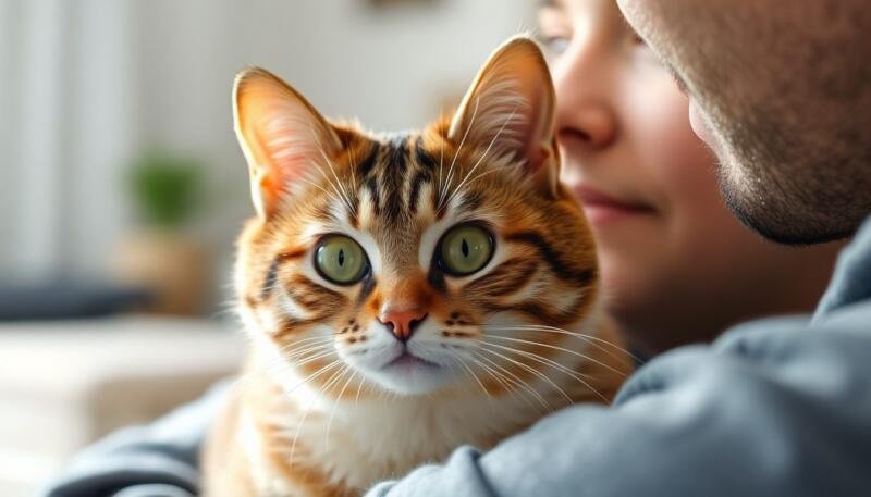 Gato observando atentamente el rostro de su dueño