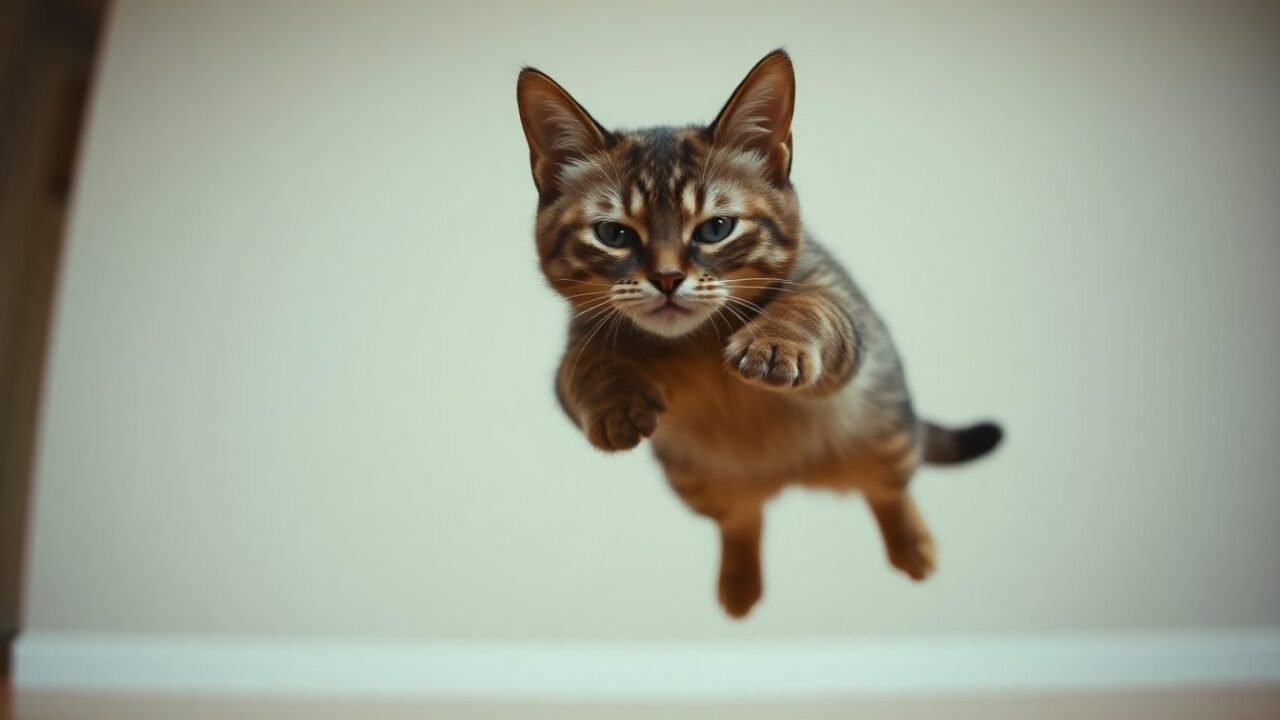 Gato Scottish Fold sentado en el suelo de una casa mostrando sus orejas plegadas hacia adelante