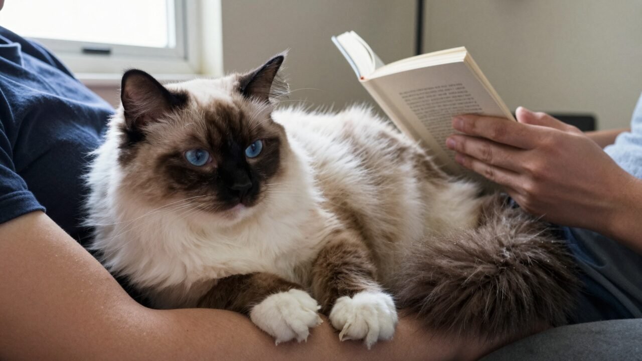 Gato Ragdoll totalmente relajado y flácido en los brazos de una persona