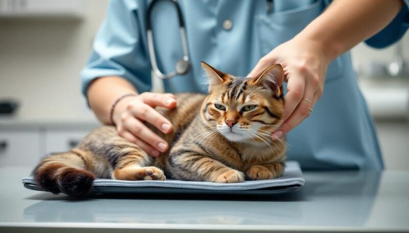 Veterinaria revisando a un gato en la consulta