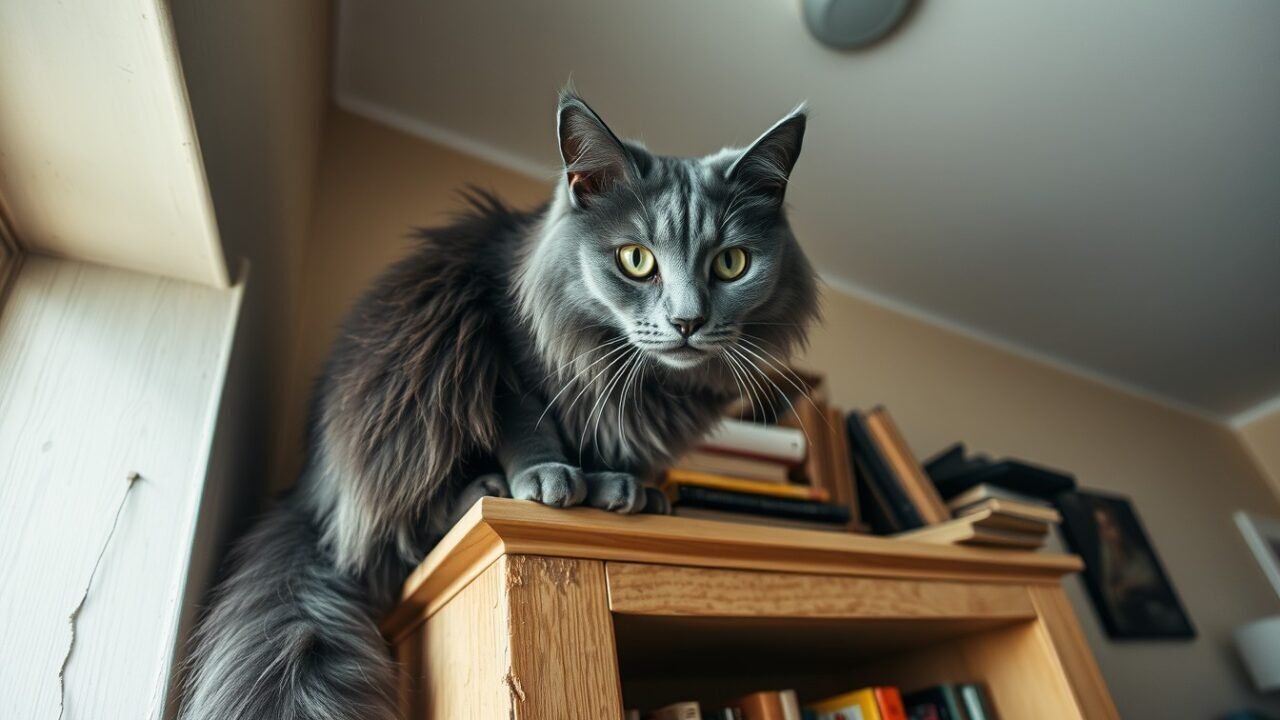 Gatto Nebelung tranquillo in una casa silenziosa e ordinata