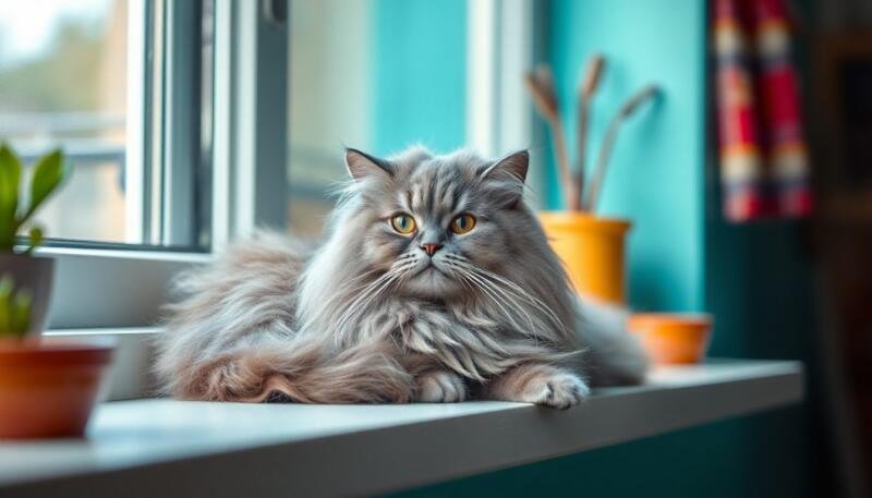 Gato Nebelung tranquilo en un hogar silencioso y ordenado