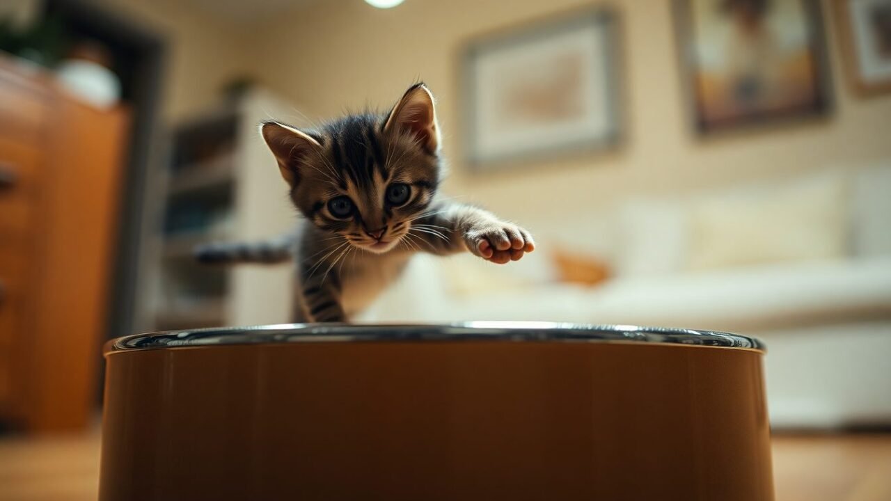 Gatito de raza pequeña que cabe en una taza, mostrando su tamaño diminuto