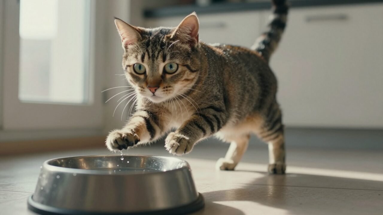 Gatto che beve molta acqua, segnale precoce di diabete o problema renale