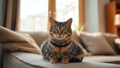 Gato con expresión cansada descansando en un sofá, señal temprana de enfermedad felina