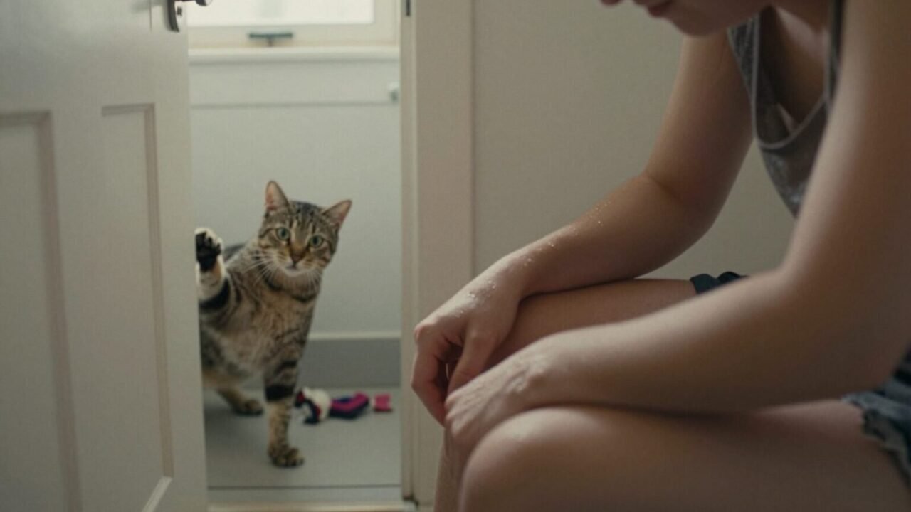 Amore o puro istinto di sopravvivenza? Il gatto ti segue in bagno — Amore o puro istinto di sopravvivenza?