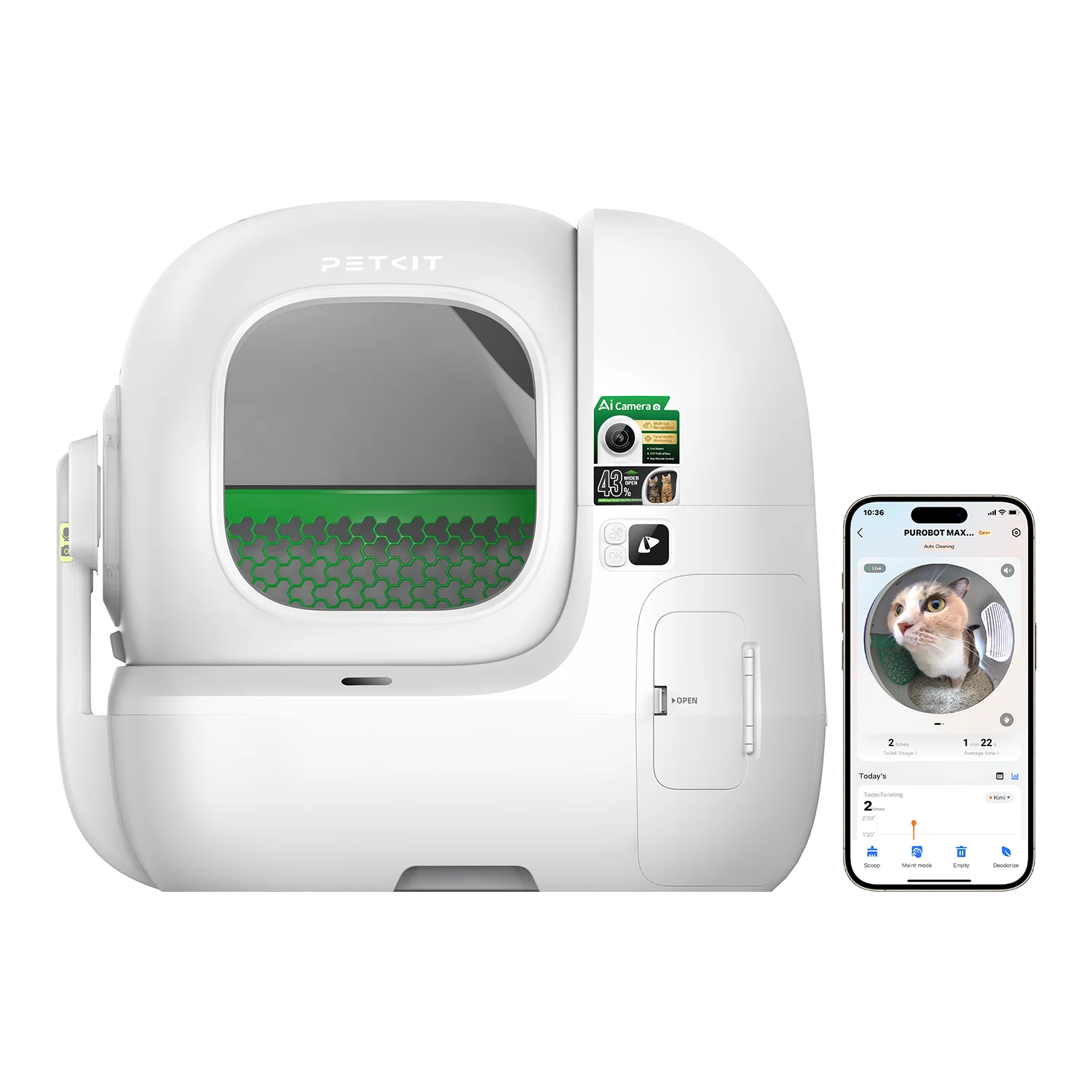 PETKIT Purobot Max Pro 2, arenero autolimpiable con cámara para gatos