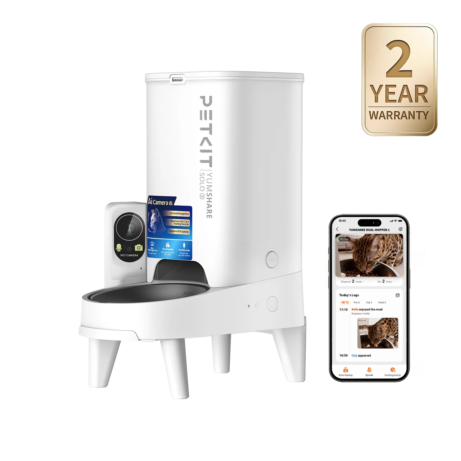 PETKIT YumShare Solo 2, comedero automático con cámara para gatos