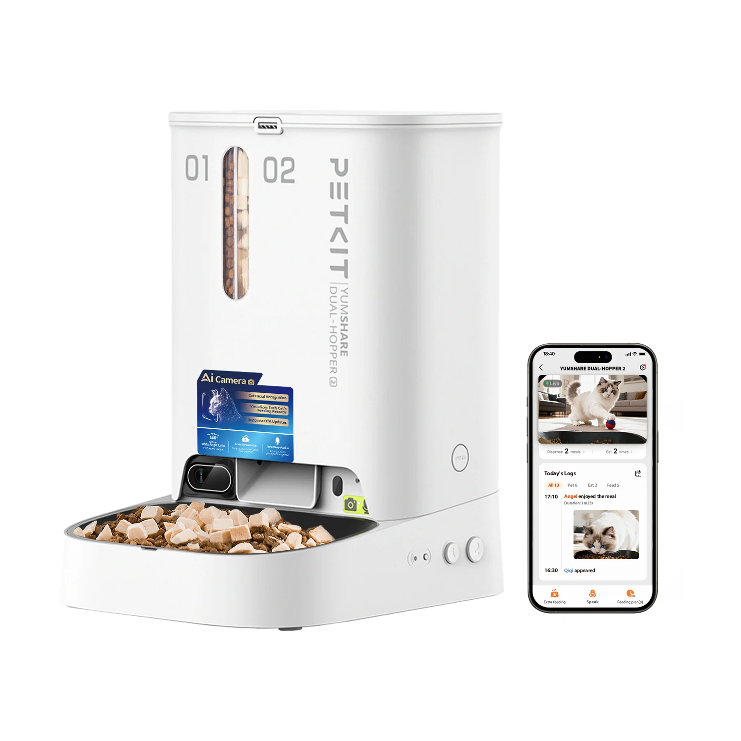 PETKIT YumShare Dual-Hopper 2, comedero automático con cámara para gatos