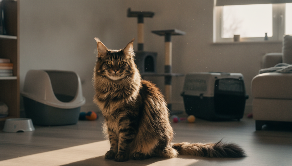 Real equipment costs for a Maine Coon Maine Coon with a tall scratching post, large litter box and large carrier