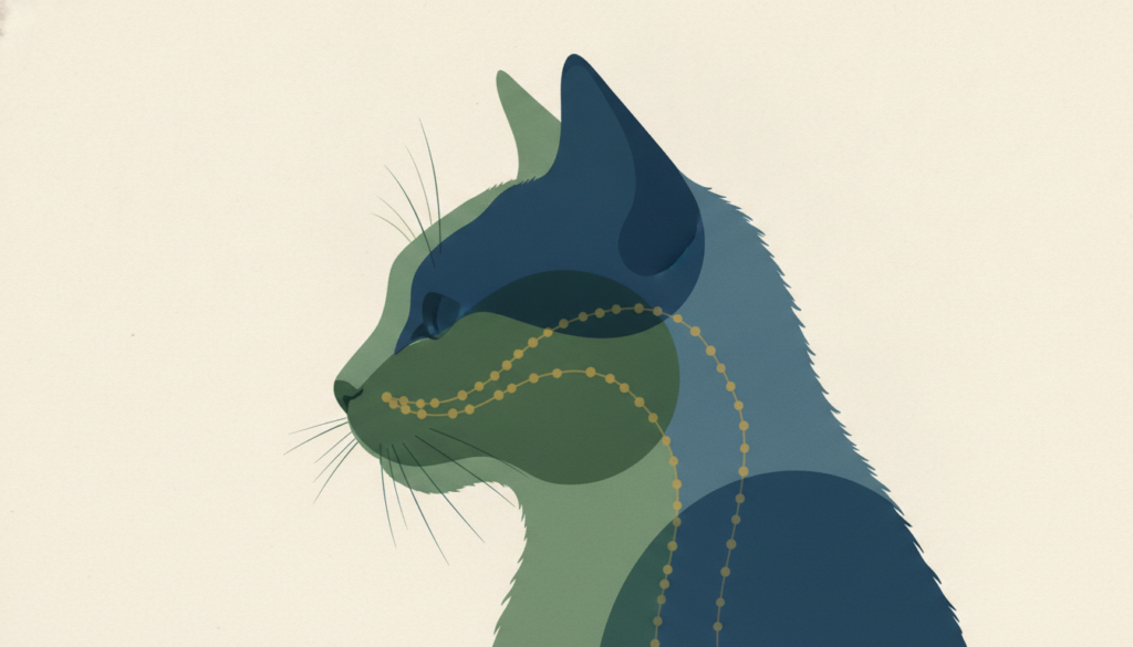 ilustración biológica del recorrido nervioso desde los bigotes hasta la corteza cerebral del gato